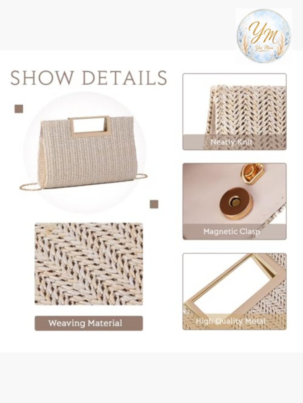Top Handle Straw Clutch Woven Raffia Crossbody Evening Beach Bag - Picture 5 of 7